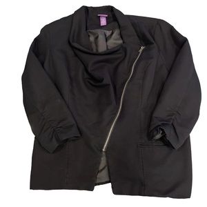 Beverly Drive Women’s Jacket Black Diagonal Zip Up, Plus 2x, Rushed 3/4 Sleeve